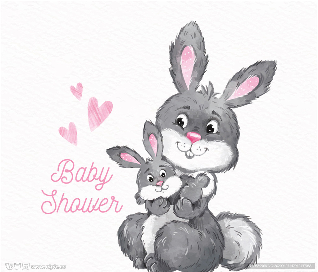 彩绘兔子迎婴派对海报矢量素材