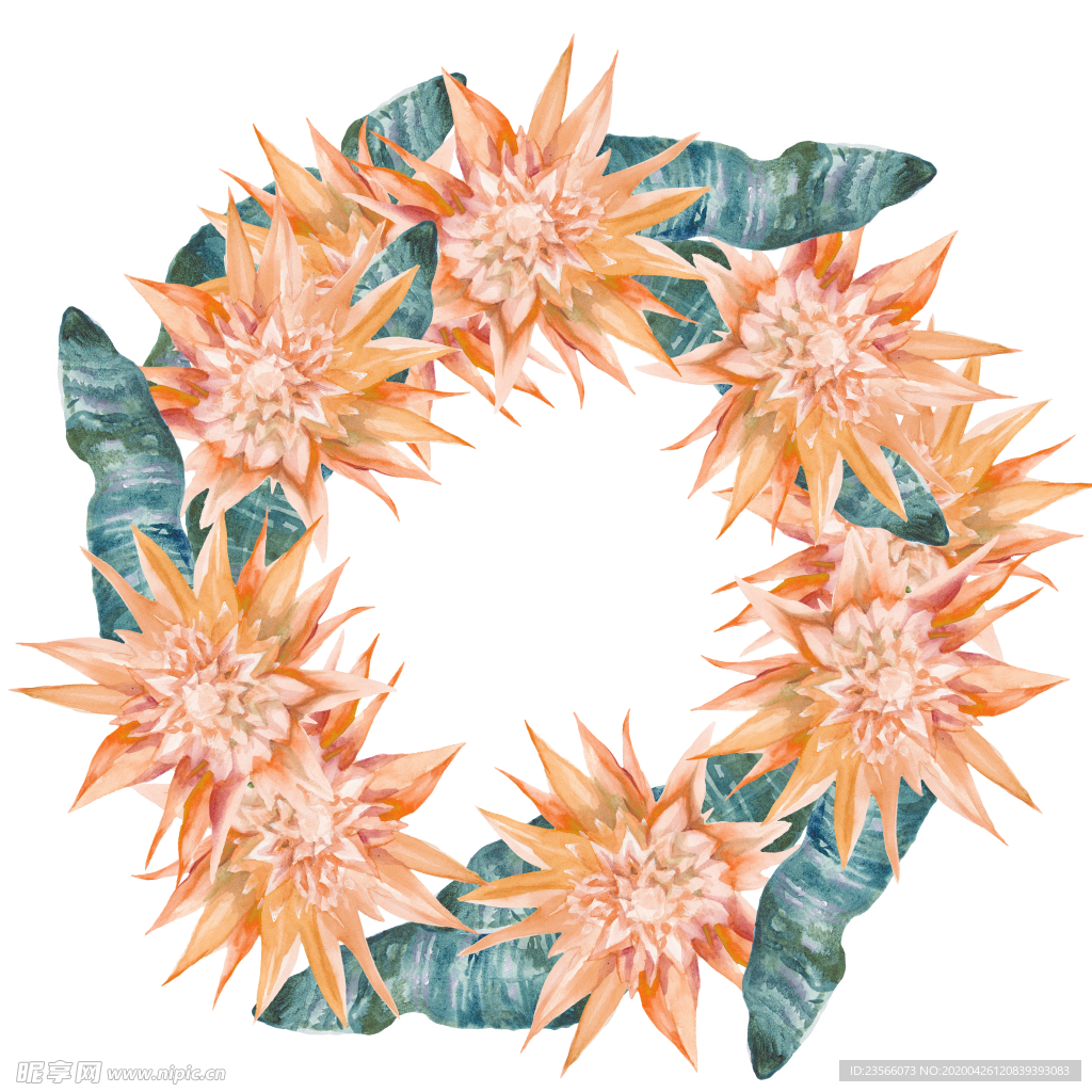 夏日水彩绘画花朵花圈