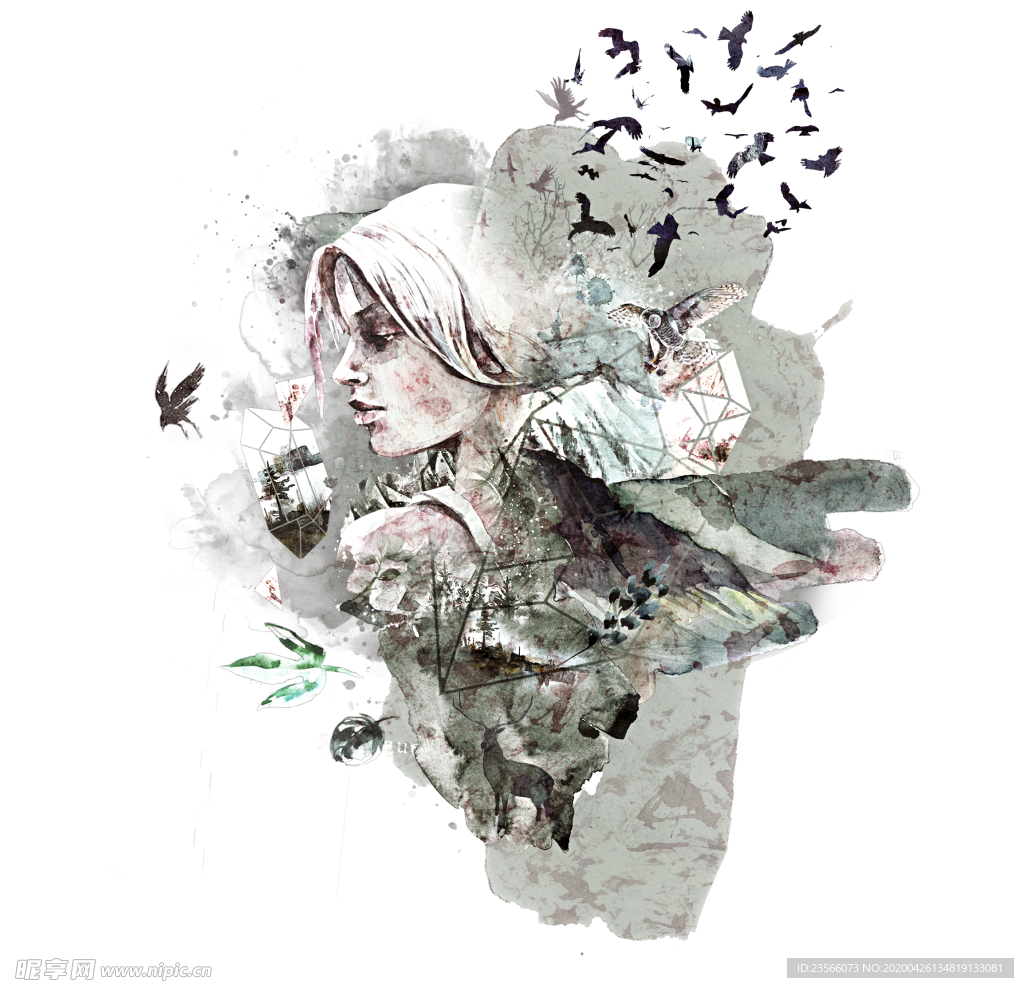水彩绘画梦幻图案