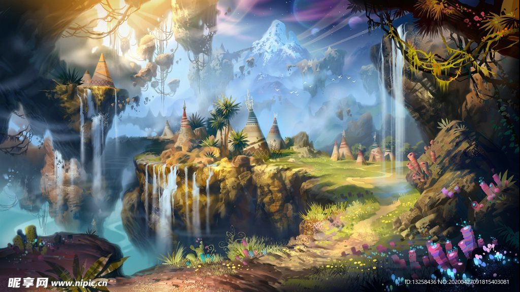 彩色插画城堡建筑风景