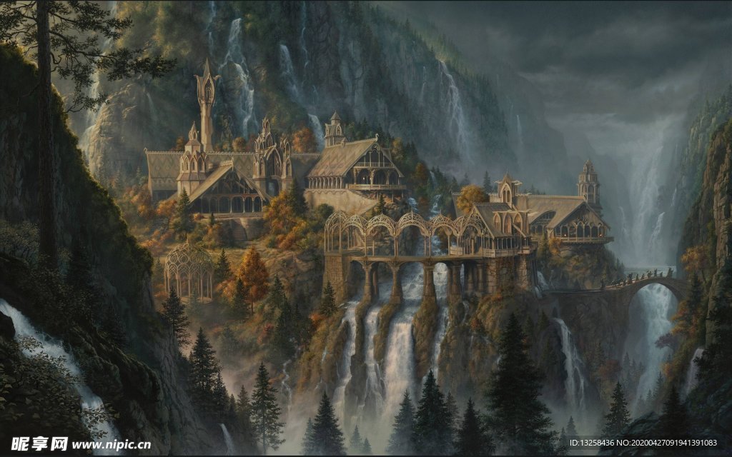 彩色插画城堡风景背景