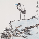 国画花鸟小写意斗方