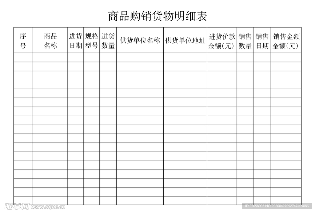 商品购销货物明细表