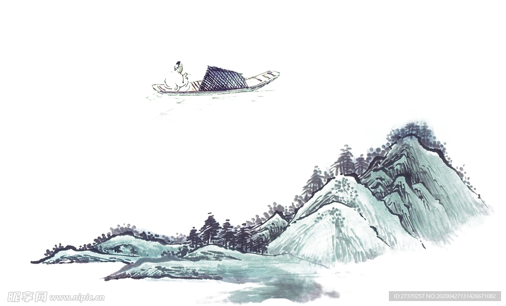 古典中国风山水墨画免抠图
