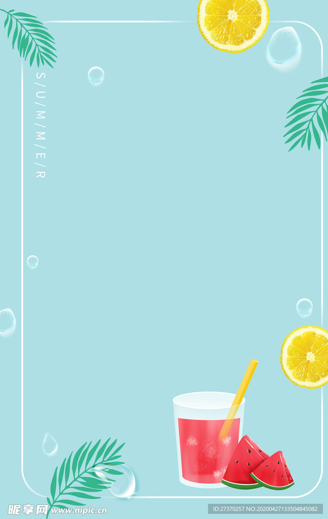 夏天清爽西瓜柠檬简约卡通背景