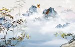 新中式竹子山水背景墙图片