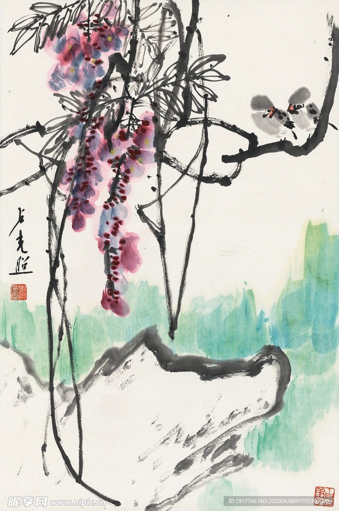 紫藤双禽