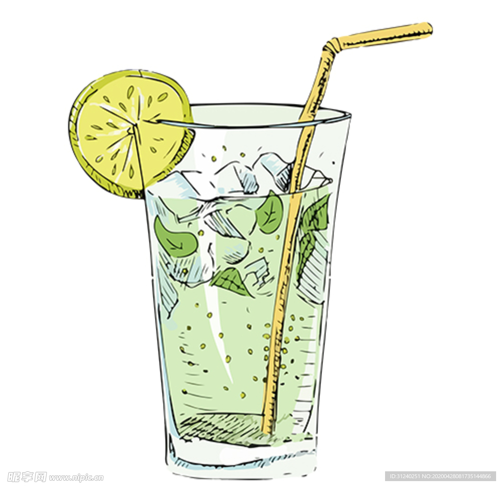 矢量柠檬冰水