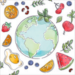 地球和美食插画