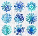 水彩绘蓝色雪花矢量图