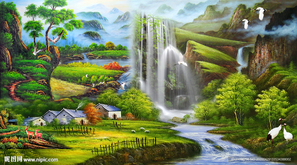 油画风景背景墙
