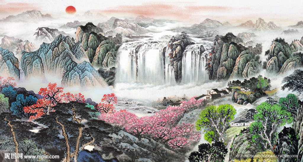 山水国画背景墙