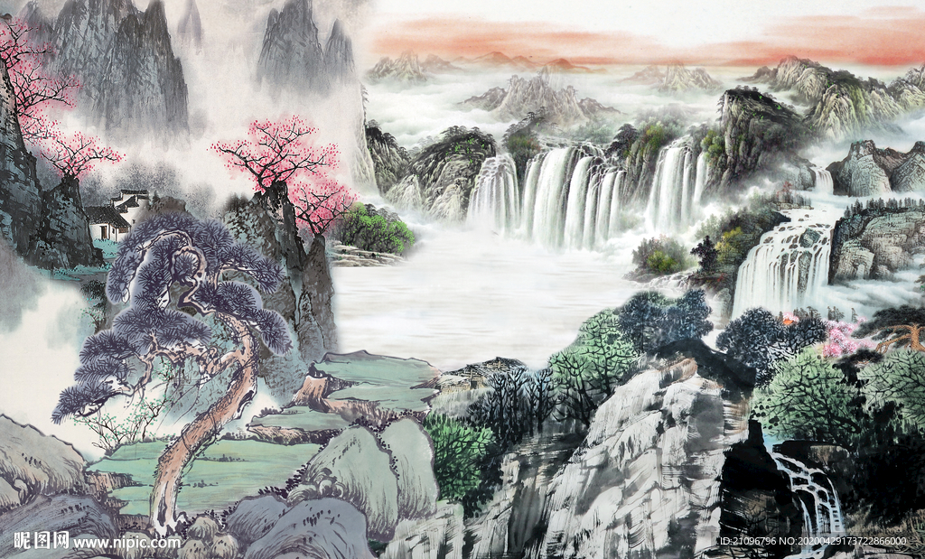 山水国画背景墙