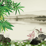 荷花池水墨画
