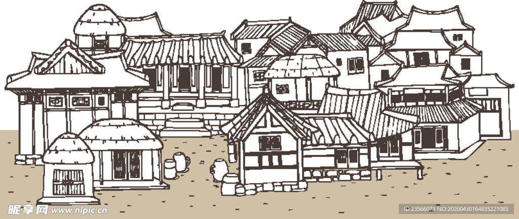 中式建筑物插画