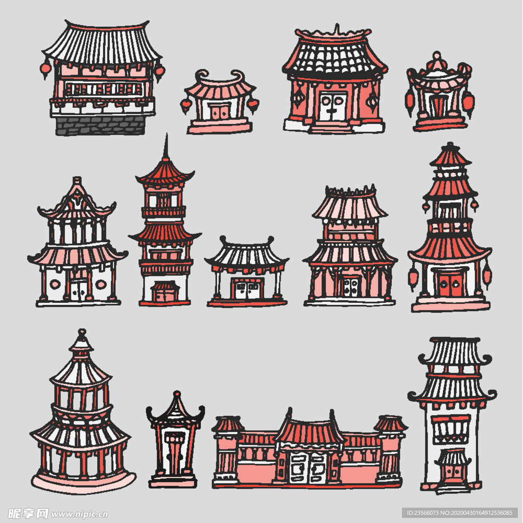 中式建筑物插画