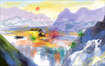 彩色唯美水彩风景画