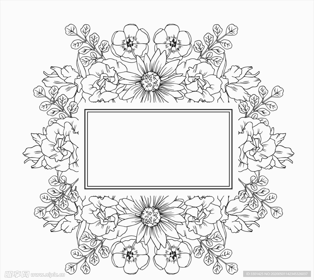 手绘花朵 无色花卉框架
