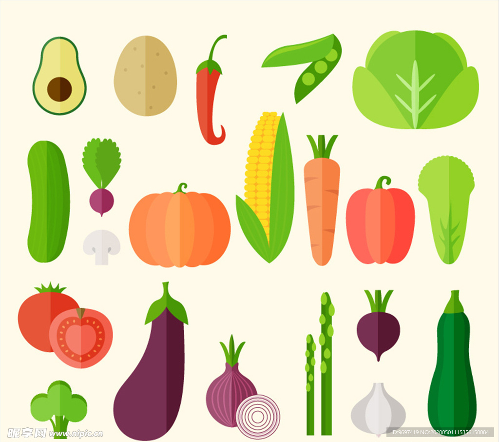 扁平化矢量蔬菜图标