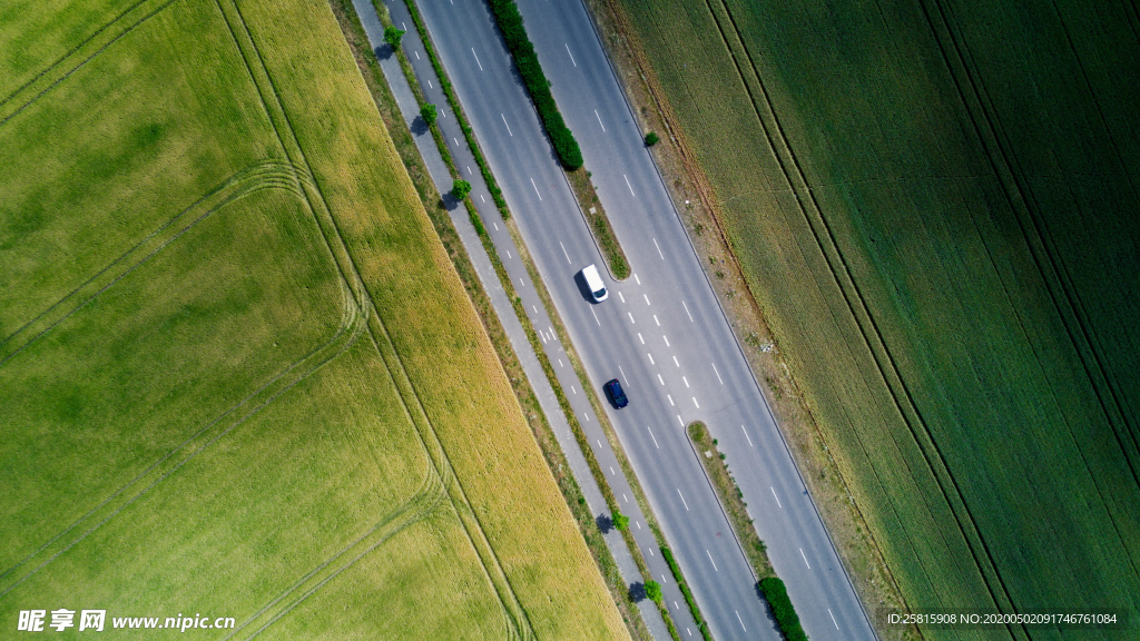 绿色环绕的公路大道图片