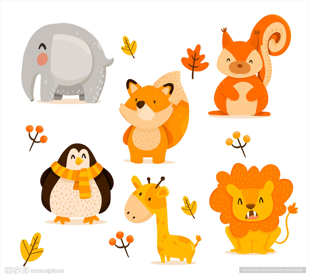6款可爱动物 秋季动物设计 矢