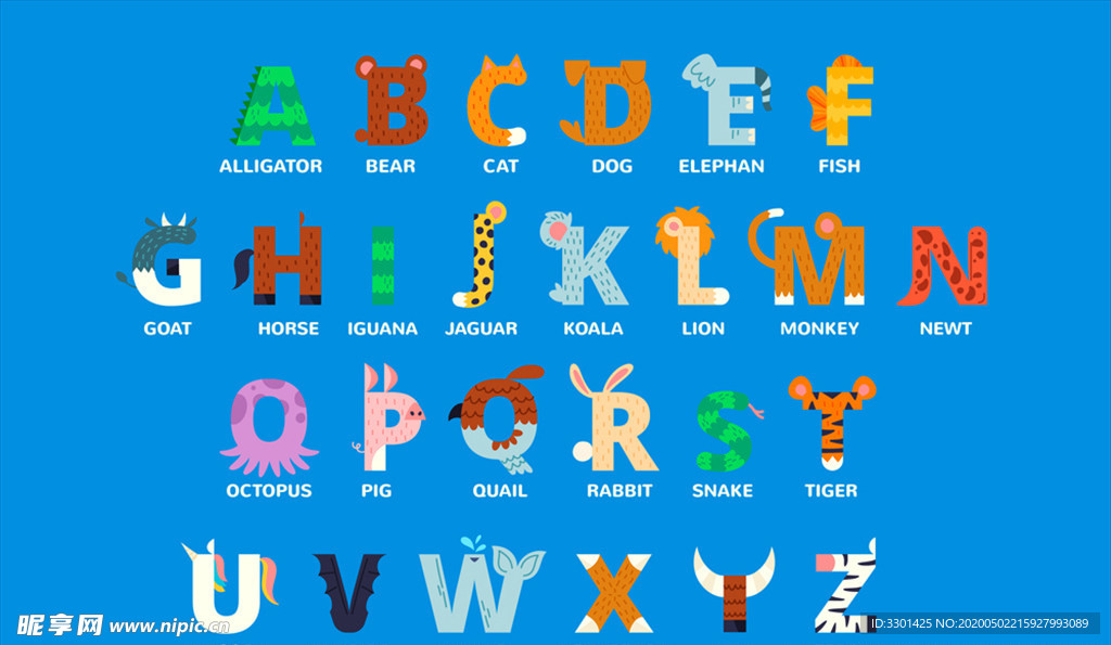 26个彩色 动物形字母