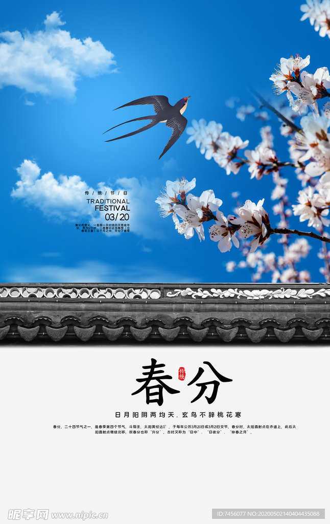 春分燕子桃花唯美海报模板