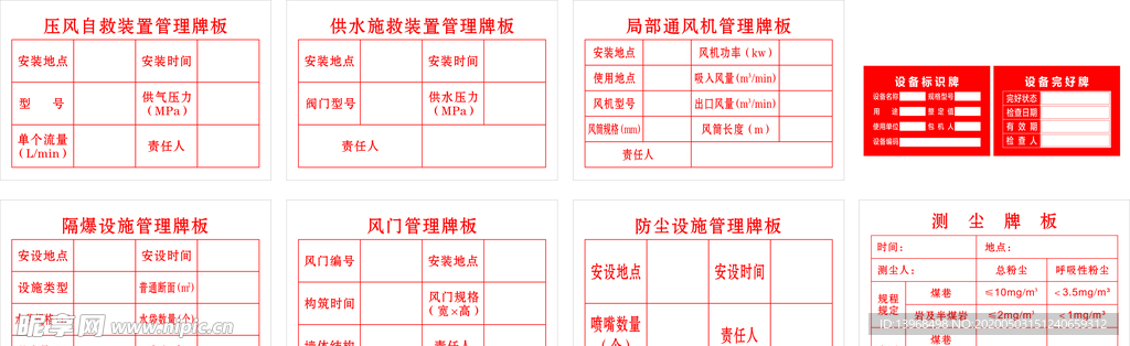 煤矿各类设备标识牌板