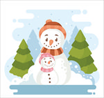 雪地中的雪人 矢量素材