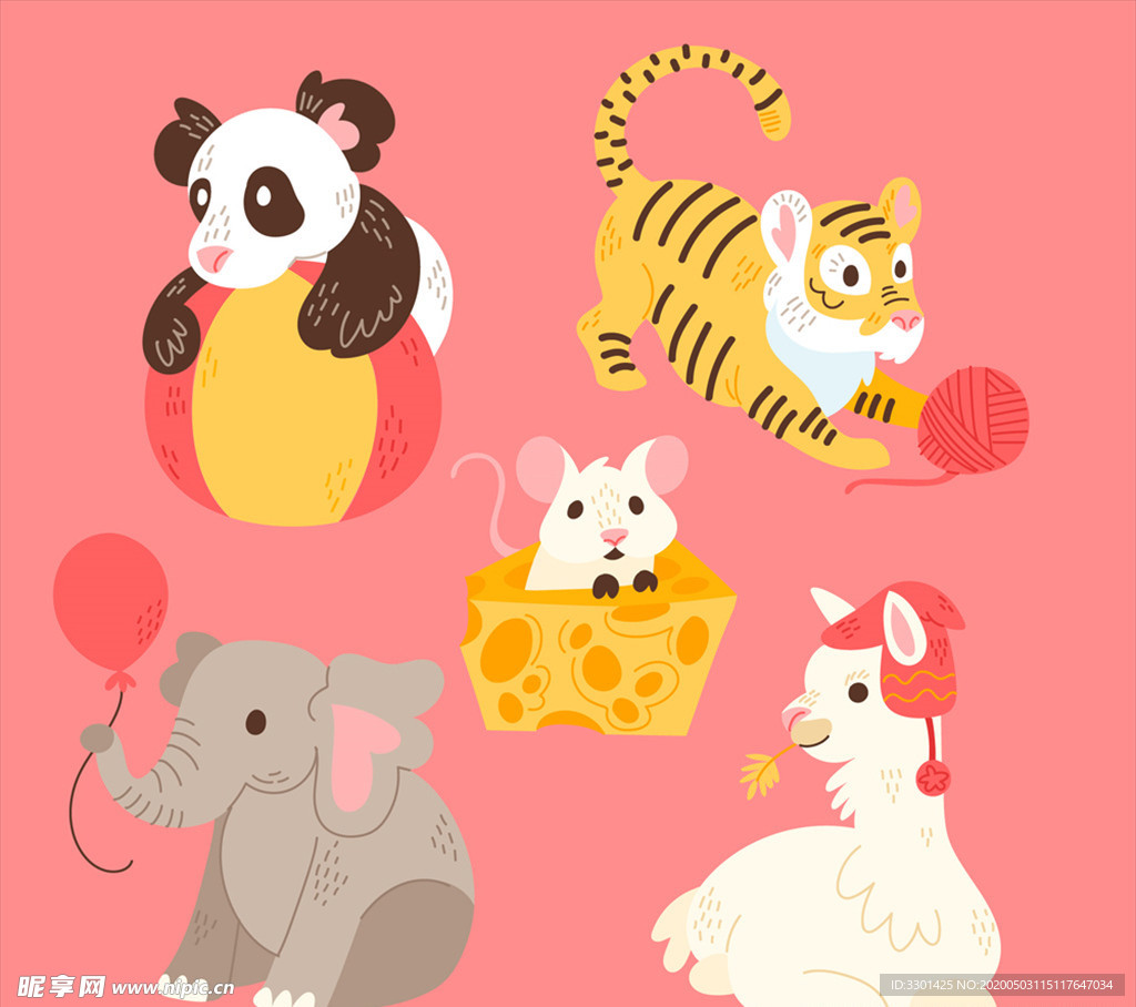 5款彩色 可爱动物设计