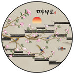 马头墙手绘玉兰花鸟装饰画