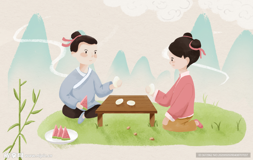 立夏中国风小朋友玩斗蛋游戏