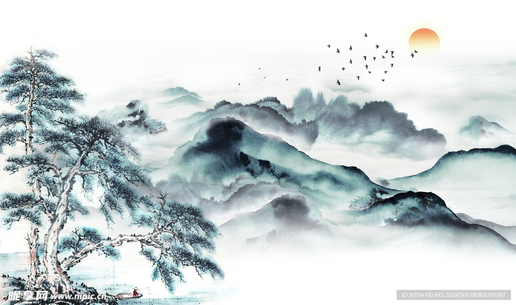 新中式山水画图片
