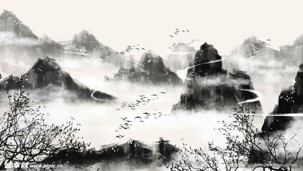 中国风山水写意插画