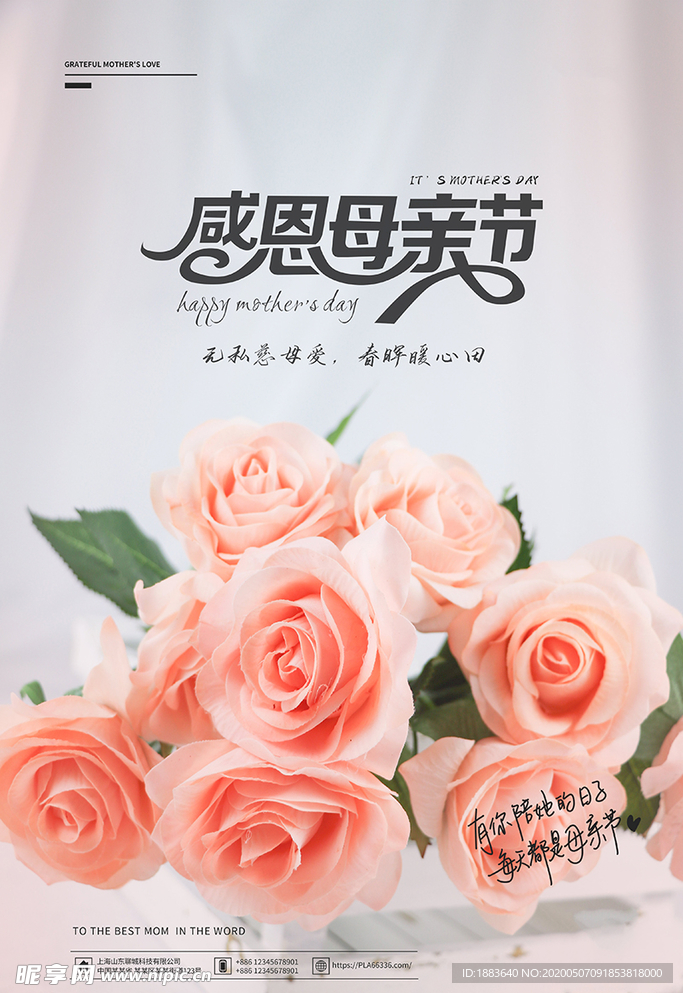 母亲节康乃馨红色简约海报