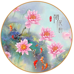 中式手绘荷花圆形装饰画