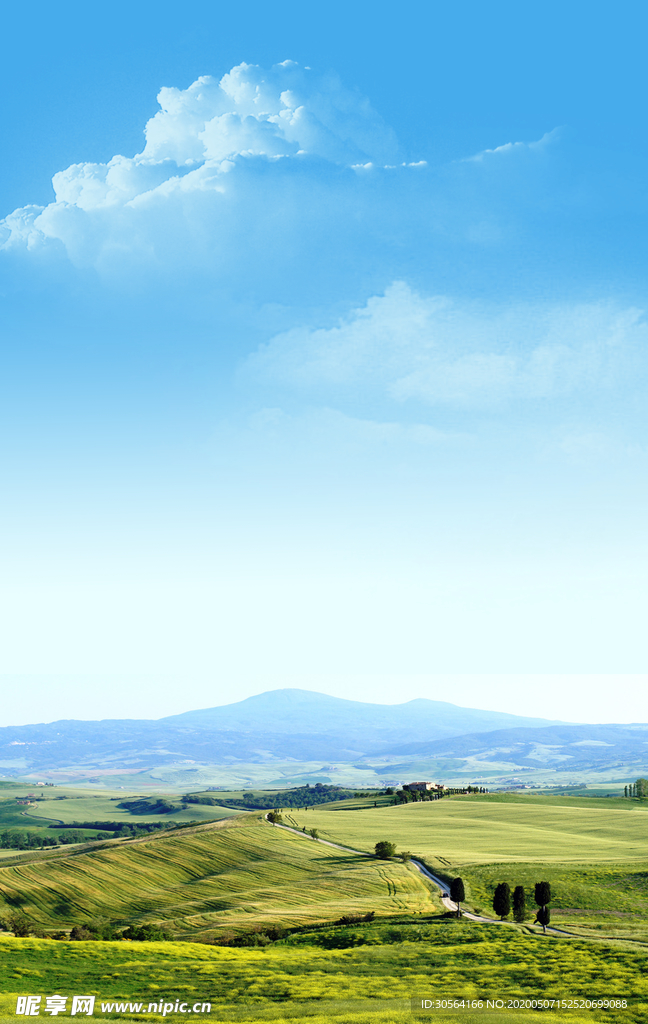 蓝天白云绿色草坪素材背景