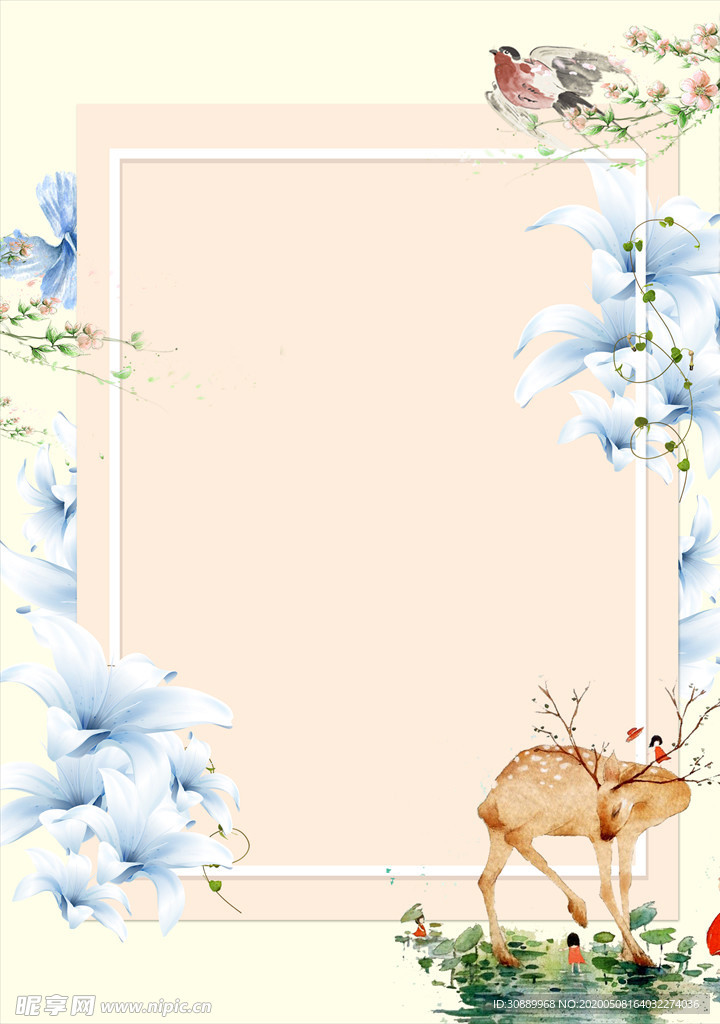 创意女孩和鹿海报底板