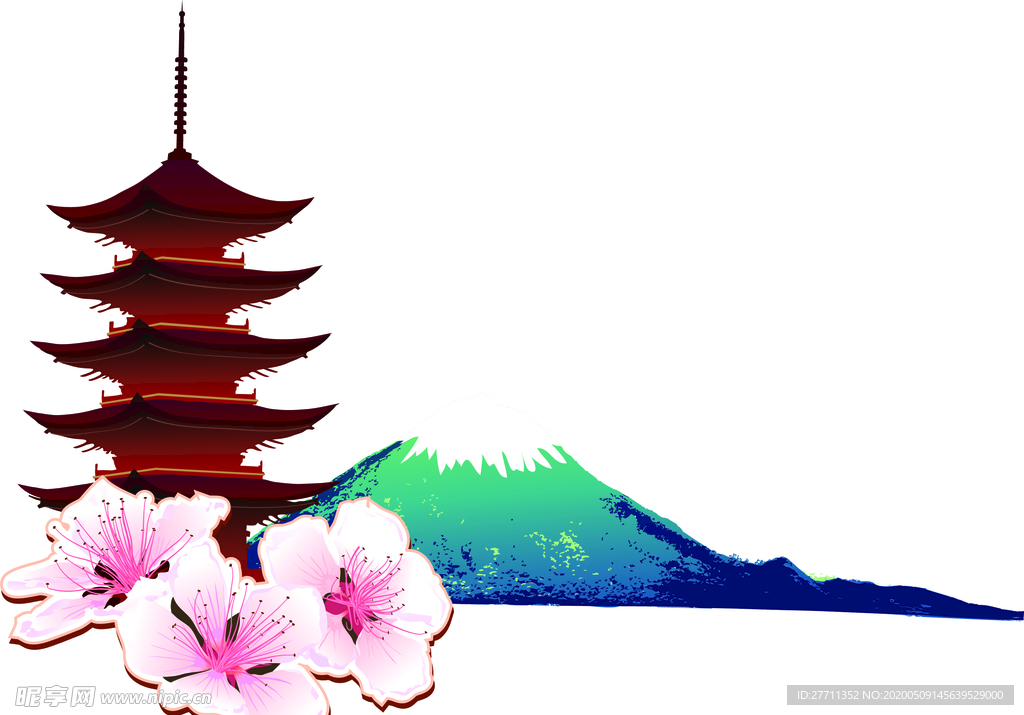 矢量樱花 富士山