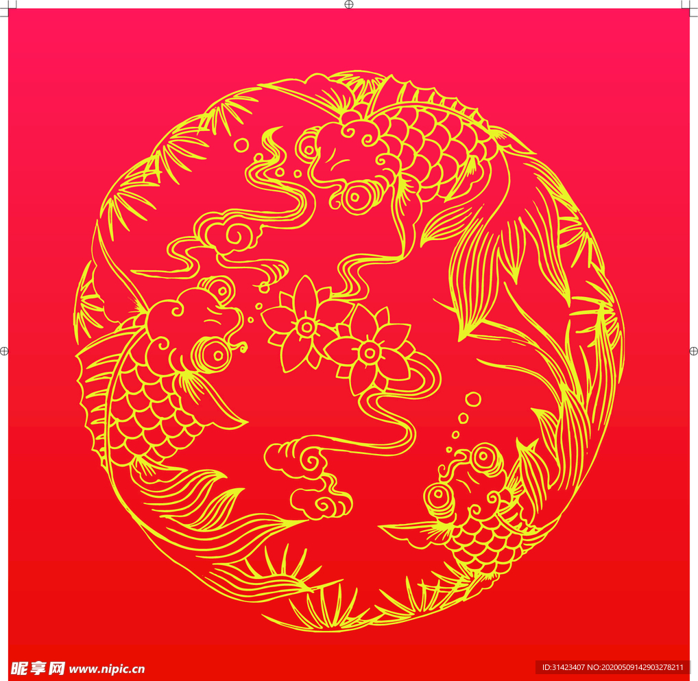 鱼花圆底纹