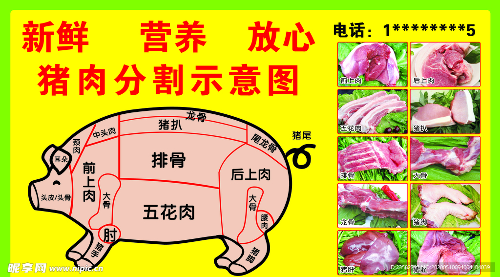 猪肉分割图海报