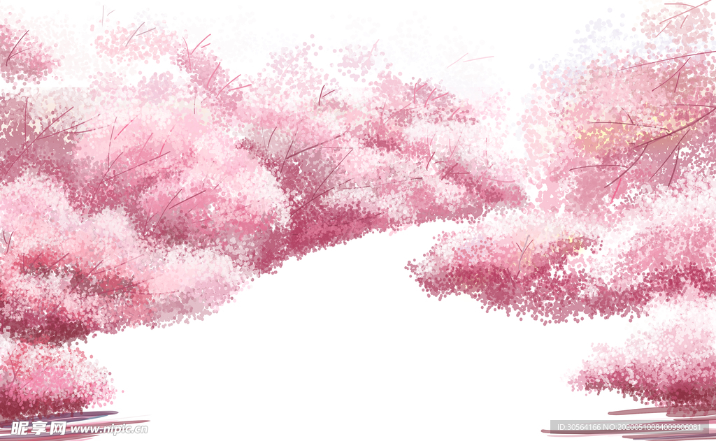 樱花花海插画清新粉色海报素材