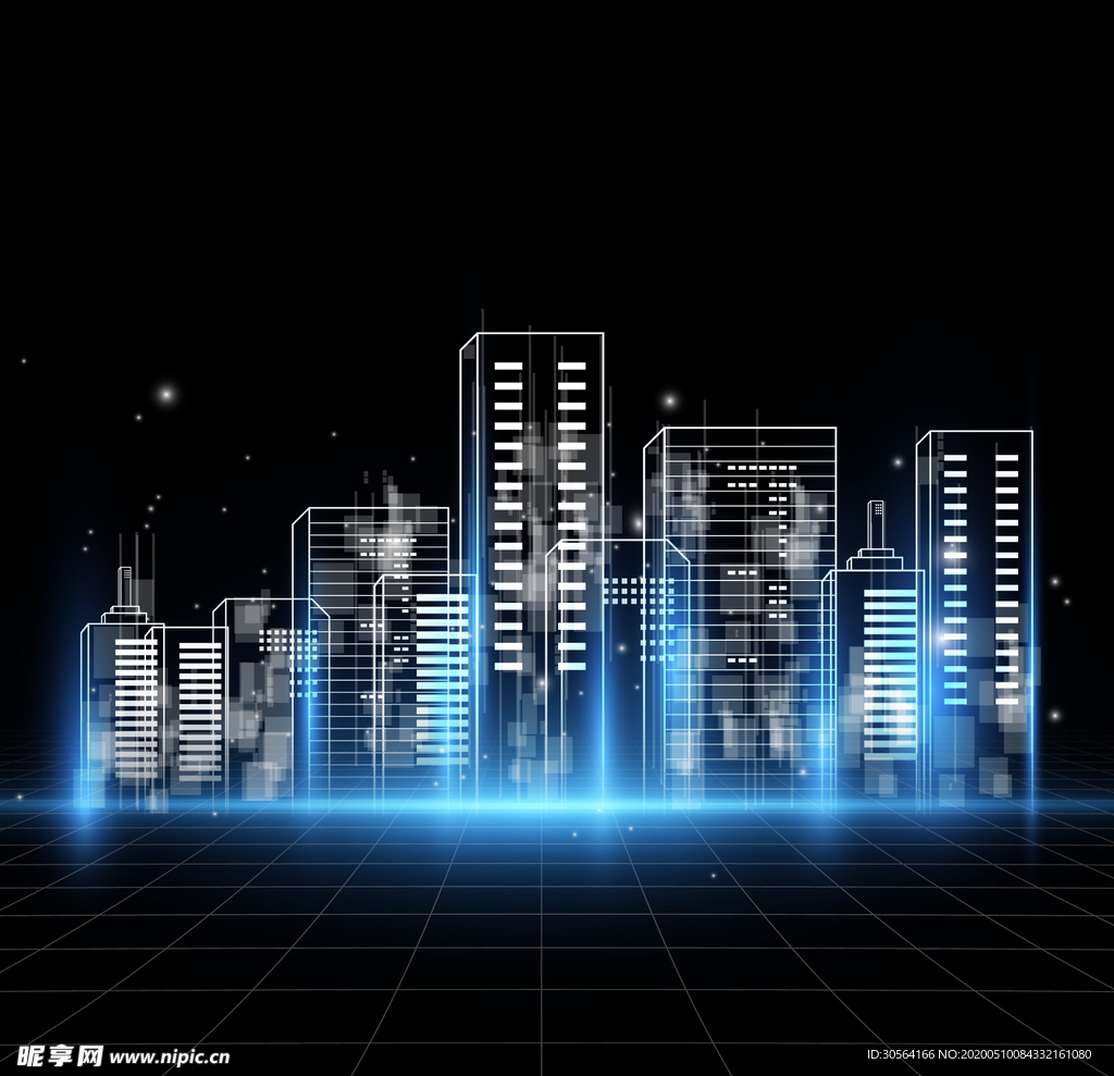 城市建筑远景蓝光背景合成素材