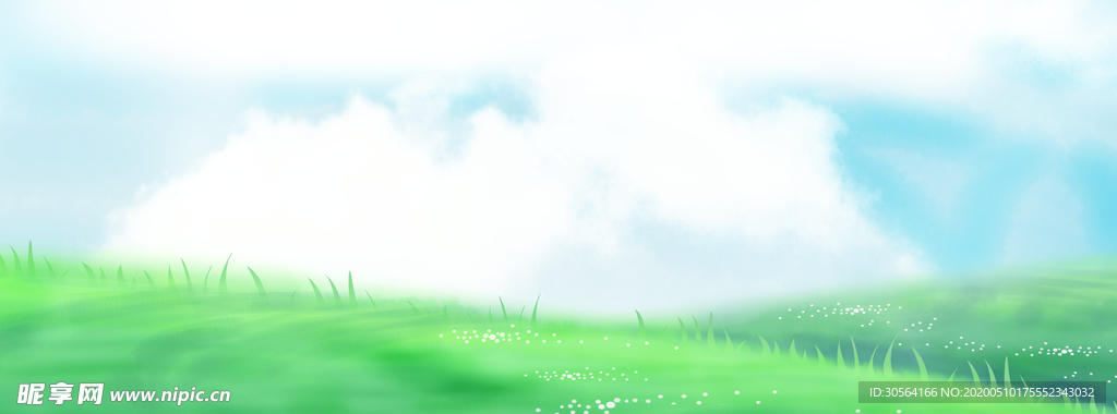 天空草地插画清新唯美合成素材