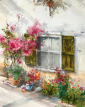 水彩街道花朵绘画