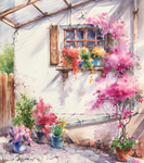 水彩街道花朵绘画