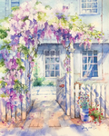 水彩街道花朵绘画