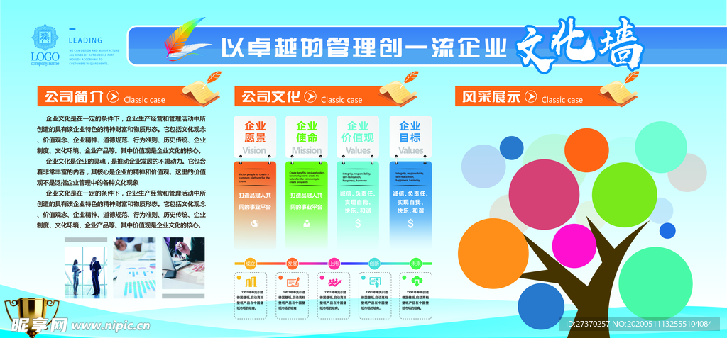 蓝色科技企业文化墙公司简介照片