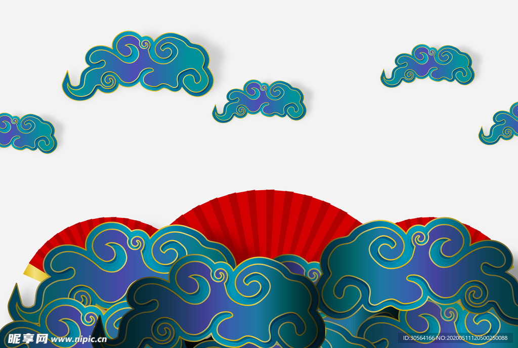 祥云扇子古风传统立体背景素材