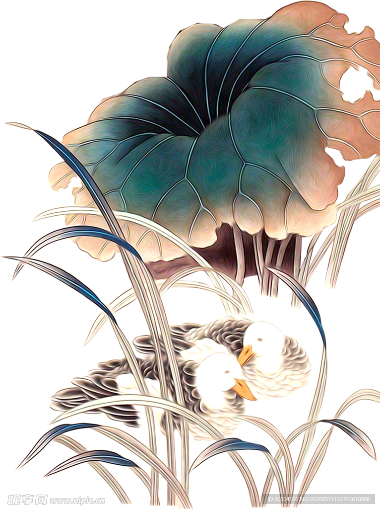 荷花荷叶古风笔墨插画海报素材